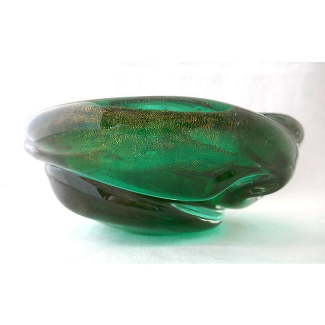 Mid 20th Century MCM Murano Art Glass Archimede Seguso Emerald Green Large Bowl Gold Leaf Flake For Sale - Image 5 of 15