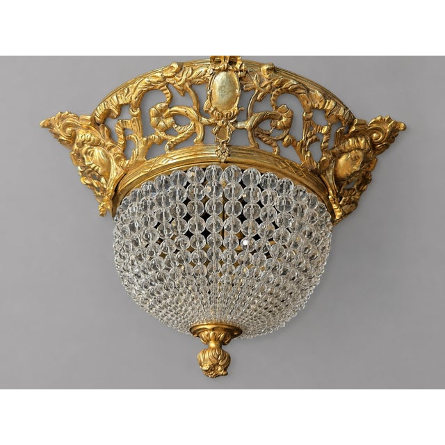 Bronze 1970s Baroque Gold Bronze Crystal Chandelier Ceiling Lamp For Sale - Image 8 of 15
