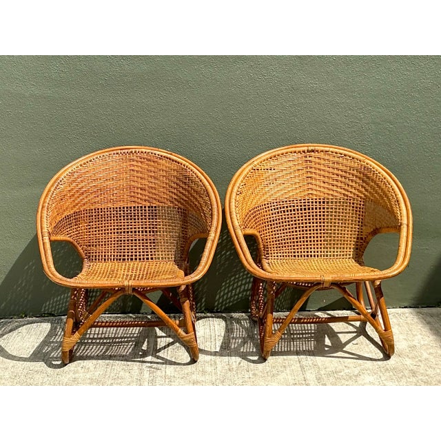 Vintage Woven Rattan Lounge Chairs - Pair For Sale In West Palm - Image 6 of 12