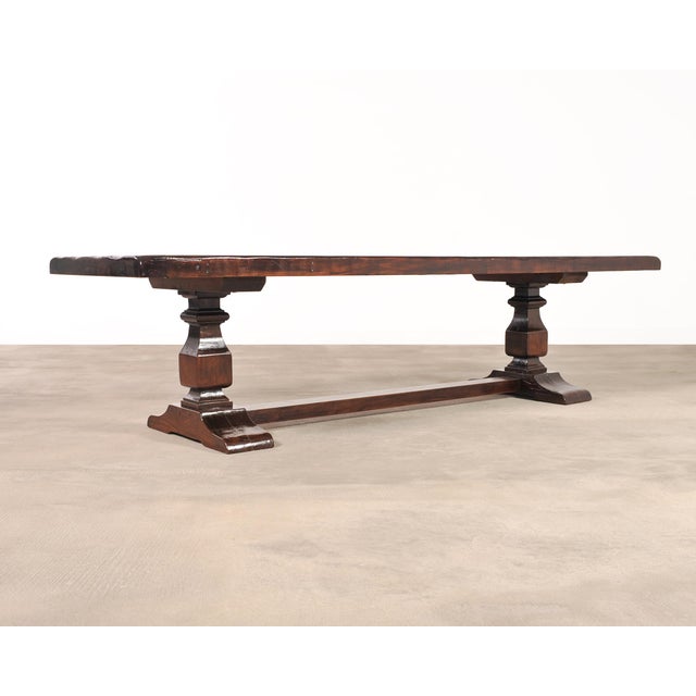 Farmhouse Country Italian Provincial Oak Farmhouse Trestle Dining Table 10 Ft For Sale - Image 3 of 17