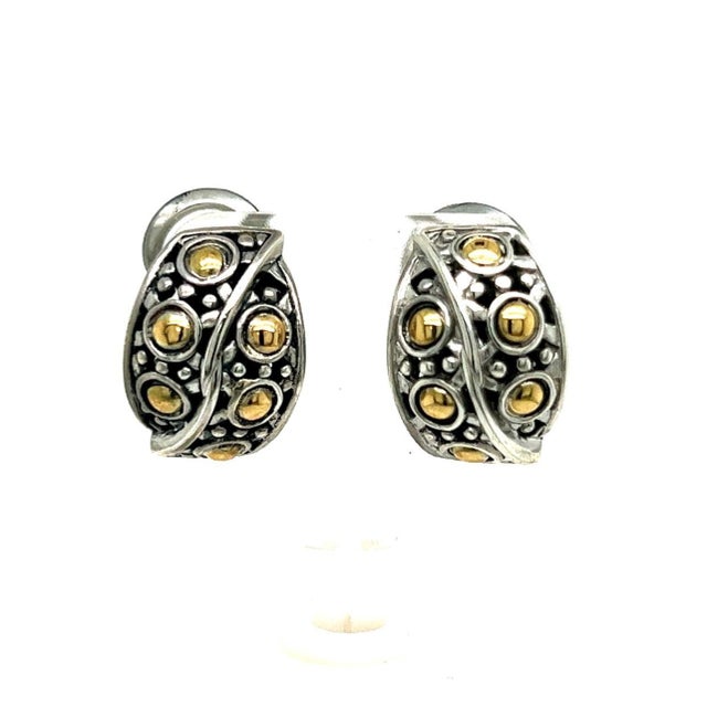 1990s 1990s Pair of John Hardy Estate Jaisalmer Belly Earrings with Omega Back 18k G Sterling Silver For Sale - Image 5 of 7