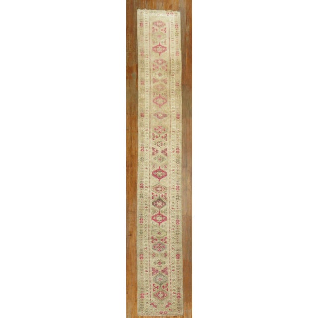 Textile Mid 20th Century Narrow 19 Ft Pink Anatolian Runner For Sale - Image 7 of 7