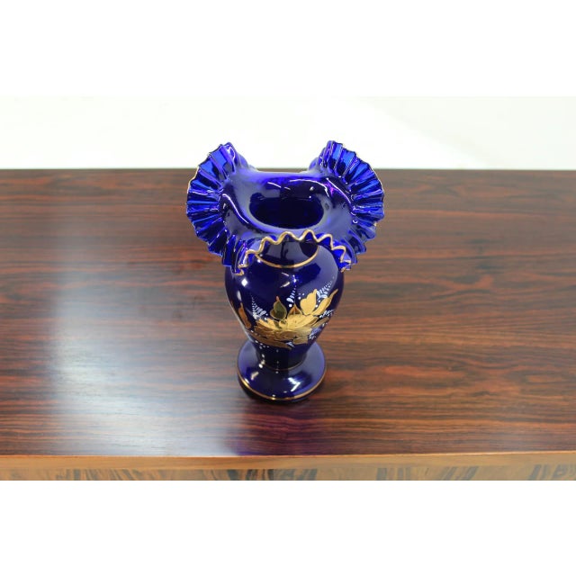 - The item is made of blue glass - Hand-painted piece - Made in Czechoslovakia
