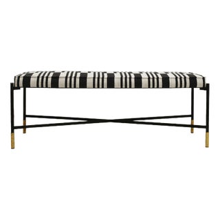 Italian Lacquered Iron Bench with Patterned Fabric, 1970s For Sale