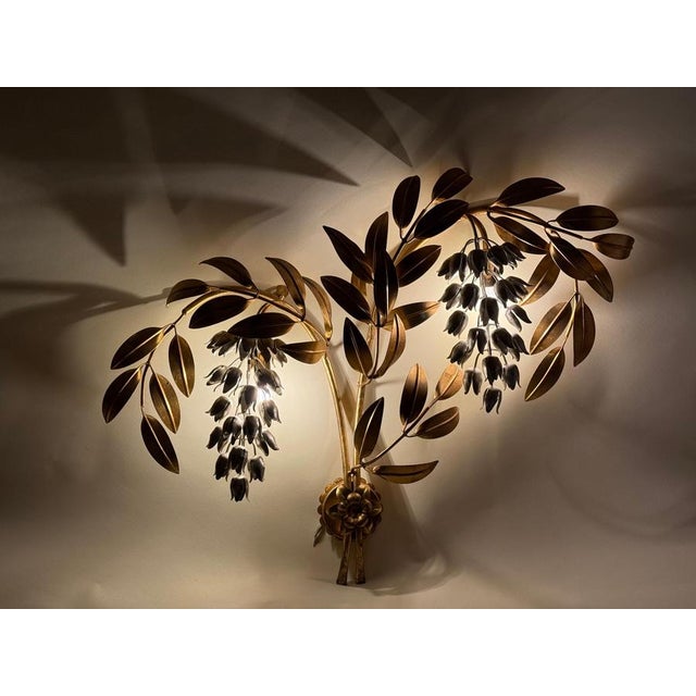 Large Golden Bell Flower Pioggia Doro Wall Lamp attributed to Hans Kögl, 1970s For Sale - Image 10 of 13