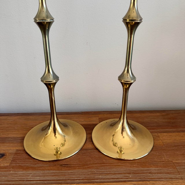 Mid-Century Modern Pair of Signed Bjorn Wiinblad Brass Candlesticks, Danish Modern Design For Sale - Image 3 of 6
