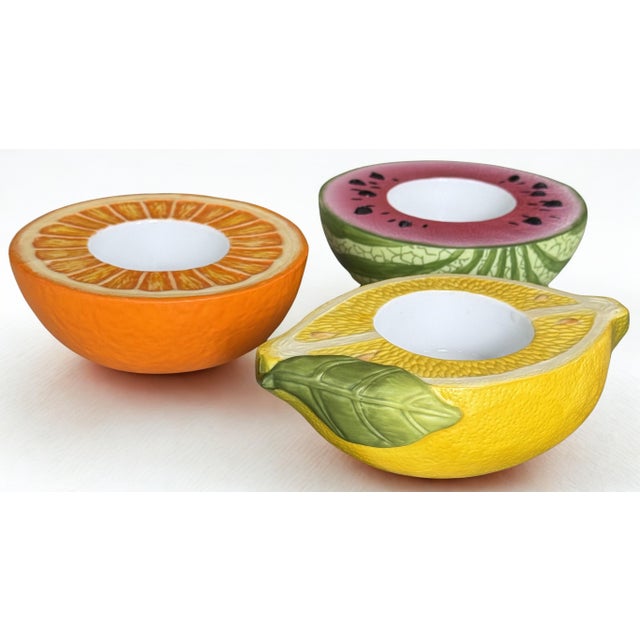 Vintage Cermamic Fruit Motif Tealight Candle Holders - Set of Three For Sale - Image 4 of 16