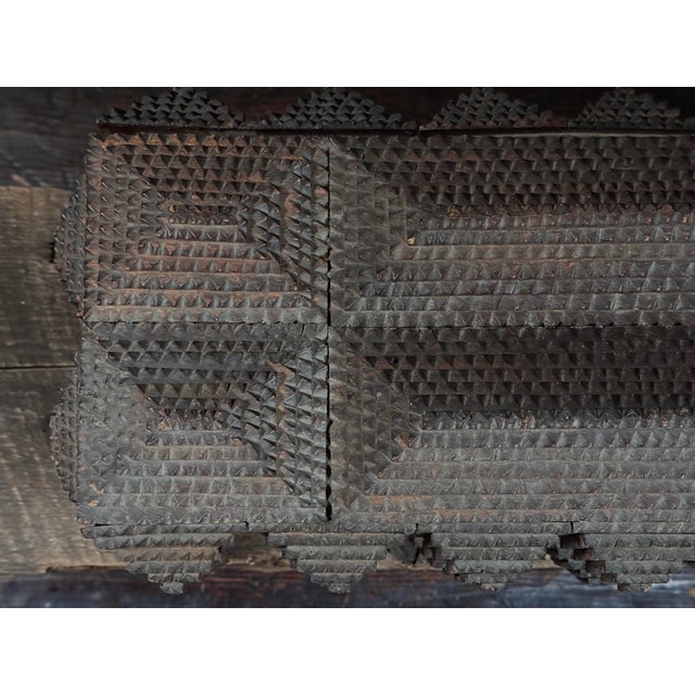 Brown Antique Large Chip-Carved Footed Tramp Art Box With Three Concealed Drawers For Sale - Image 8 of 11