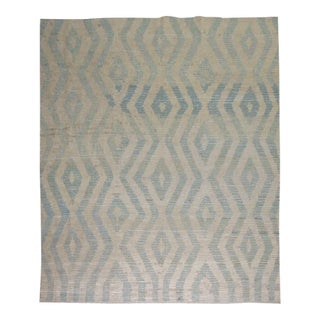 Late 20th Century Zabihi Collection White Blue Gray Modern Turkish Tulu Carpet For Sale