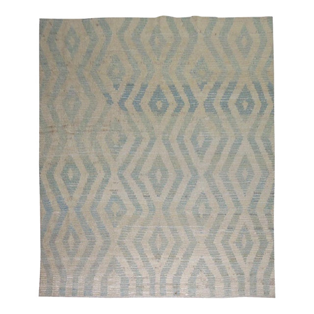 Late 20th Century Zabihi Collection White Blue Gray Modern Turkish Tulu Carpet For Sale