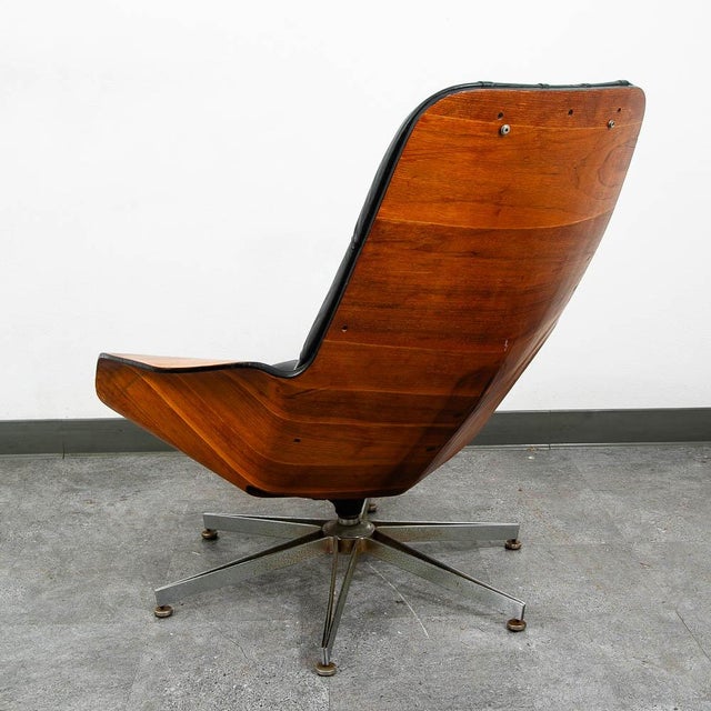 Mid Century Modern Lounge Chair Plycraft Mr Tufted Black Swivel George Mulhauser For Sale In Sacramento - Image 6 of 11