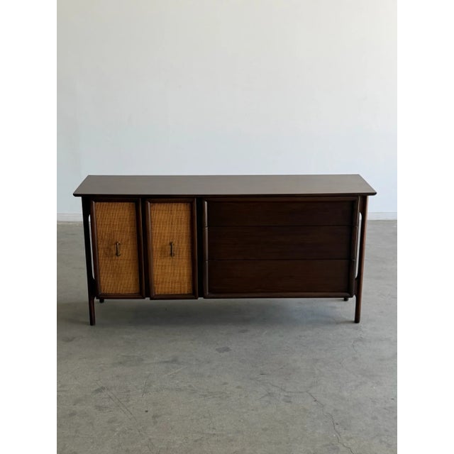 Mid-Century Modern 1960s Floating Walnut Dresser With Caned Doors For Sale - Image 3 of 11