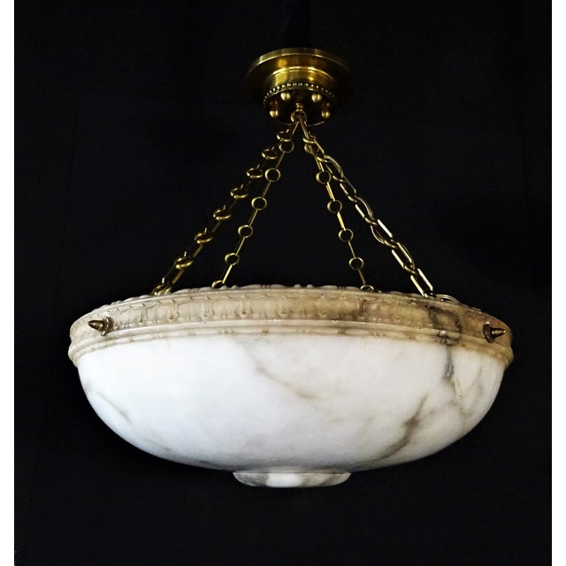 Gold Large Vintage Pendant Chandelier in Alabaster, 1930s For Sale - Image 8 of 14