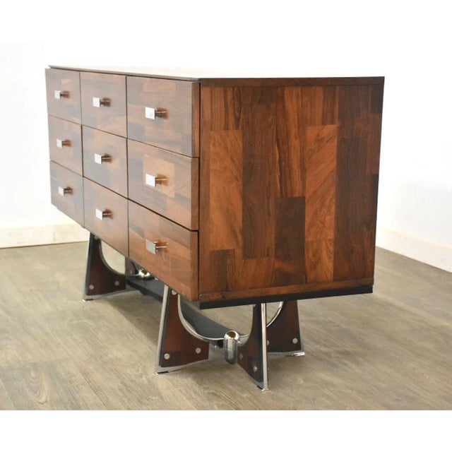 Brutalist 1960s Rosewood and Chrome Brutalist Dresser For Sale - Image 3 of 10