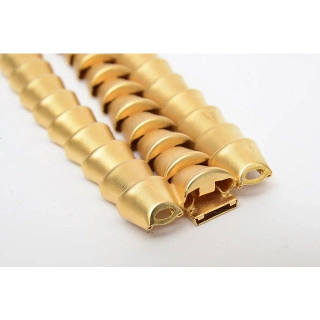 Vintage Marcy Feld Gold Plated 3 Row Cuff Bracelet Signed 80's For Sale In Miami - Image 6 of 10