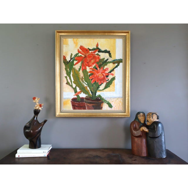Mid-Century Modern Mid-Century Modern 'Vivid Blossoms' Vintage Expressive Floral Still Life Oil Painting, Framed For Sale - Image 3 of 11