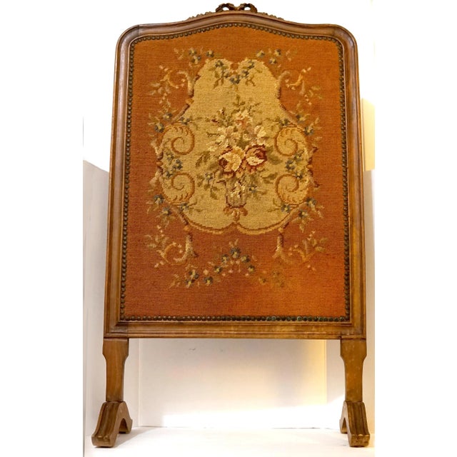 19th Century 19th Century Aubusson Pattern Walnut Fireplace Screen, Louis XV Style For Sale - Image 5 of 6