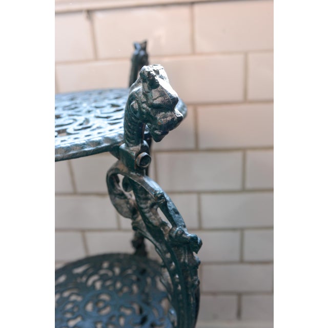 Victorian Verdigris 3-Tier Wrought Iron Claw Footed Plant or Pot Stand For Sale - Image 3 of 11