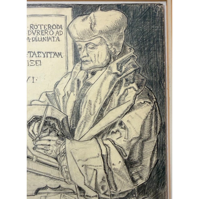 1920s Original Antique Scholar Desiderius Erasmus of Rotterdam Pencil Drawing Sketch For Sale - Image 5 of 12
