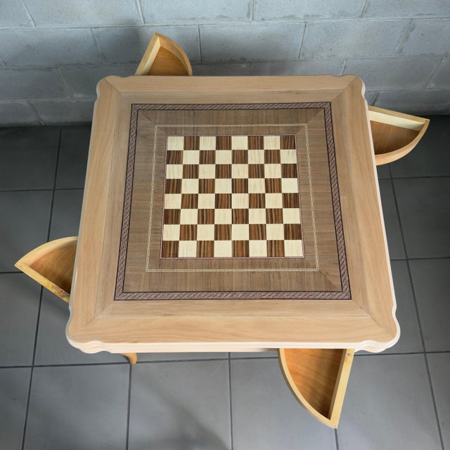 Vintage Light Wood Inlaid Game Table For Sale - Image 6 of 12