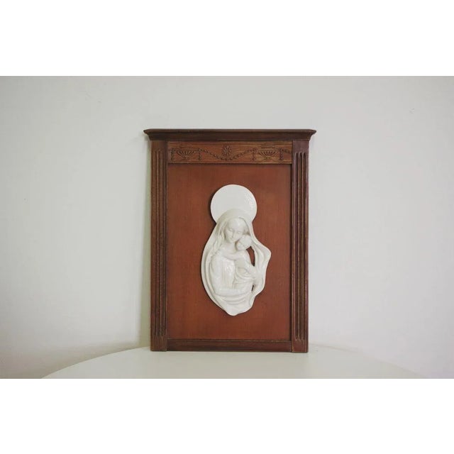 Carved Wooden Frame with Ceramic Representation of Madonna, 1950s For Sale - Image 15 of 16