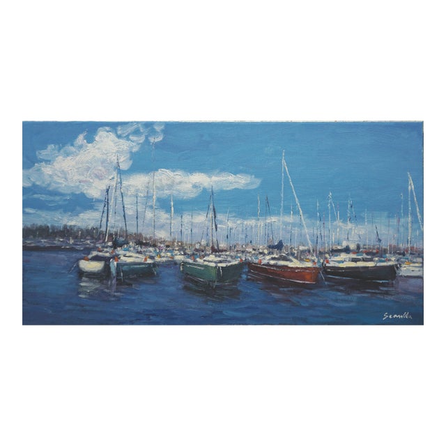 Original Oil Painting, Sailboat by Sean Wu For Sale
