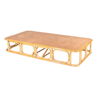 Large Rattan and Cane Coffee Table, 1970s For Sale