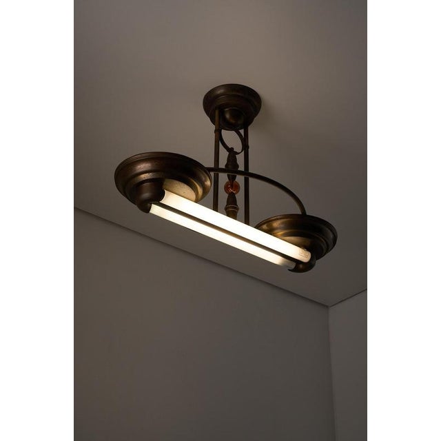 Art Deco Double Fluorescent Ceiling Fixture in Patinated Bronze, 1930 For Sale - Image 11 of 12