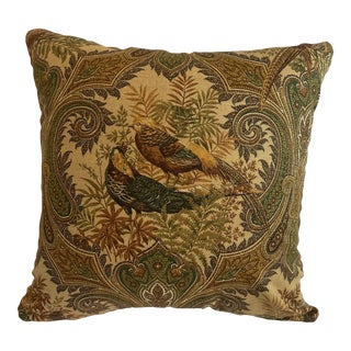 Vintage Patterned Pillow Featuring Pheasants For Sale
