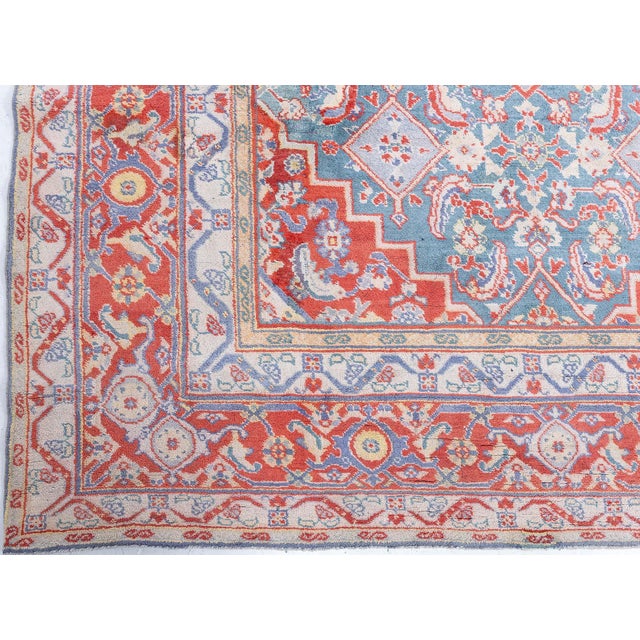 Fine Antique Indian Agra Red and Blue Handmade Rug For Sale In New York - Image 6 of 11