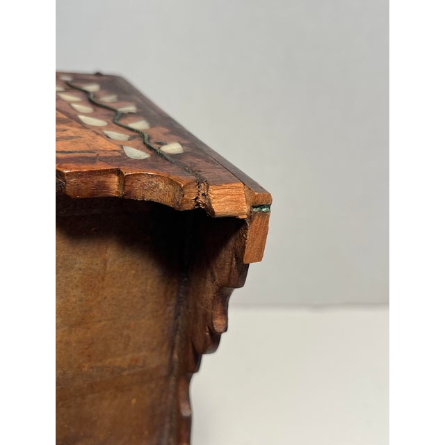 Antique 19th C. Moroccan Wooden Hand Crafted Mother of Pearl and Copper Dowry Box For Sale - Image 10 of 13