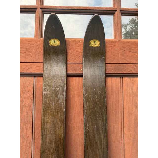 Antique Paris Mfg. Co. Wooden Skis – South Paris, Maine – Vintage Downhill Skis With Original Metal Bindings – Rustic Ski Lodge Wall Decor For Sale - Image 13 of 16