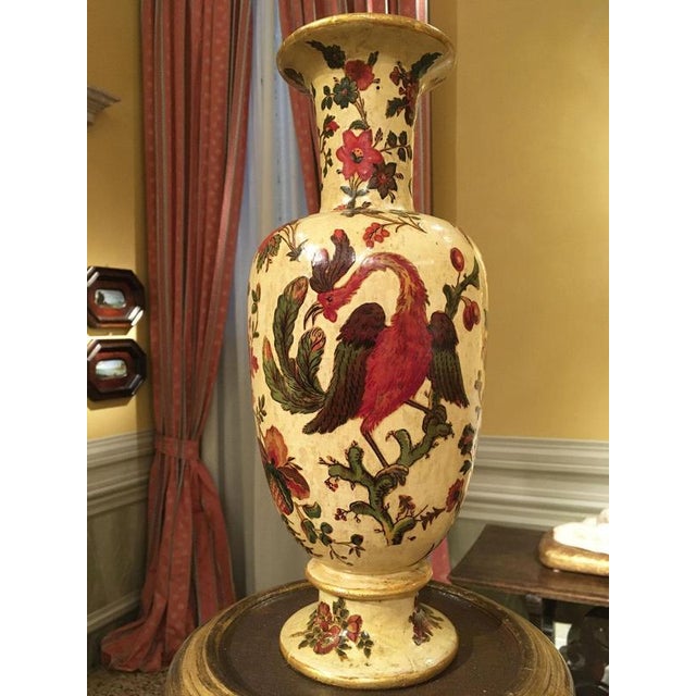 Antique Italian Yellow Lacquered on Silk Wooden Vases with Flowers, Set of 2 For Sale - Image 14 of 18