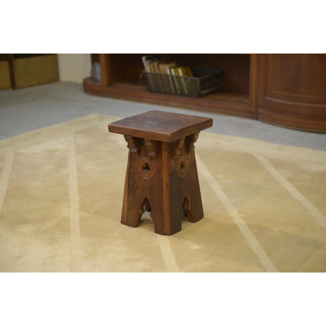 Early 20th Century Brutalist Oak Stool, 1950s For Sale - Image 9 of 9