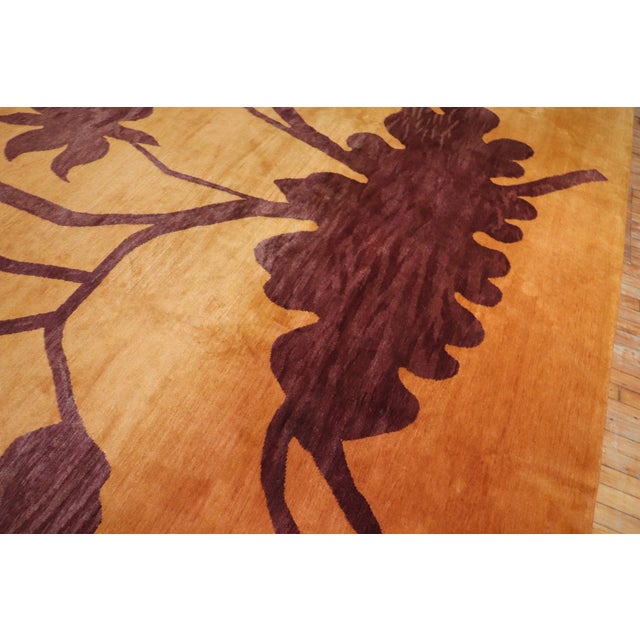 Orange Zabihi Collection Modern Floral Orange Brown Oversize Tibetan Rug - 12'8" x 17'6" For Sale - Image 8 of 12