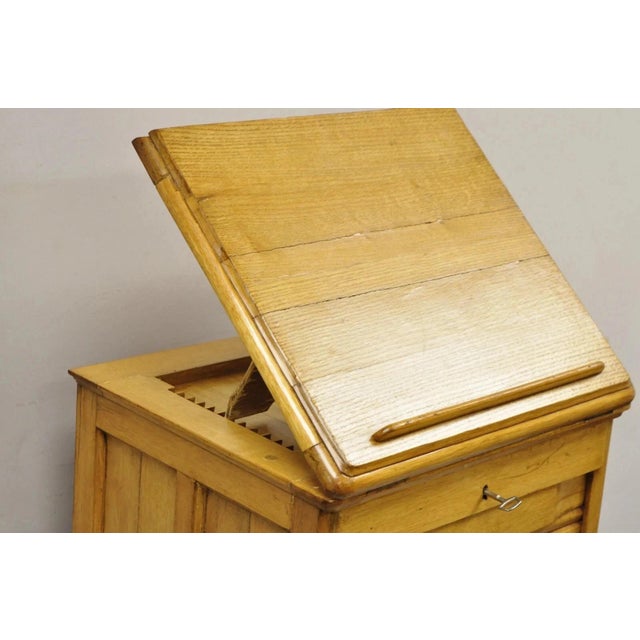 Antique Arts & Crafts Oak & Maple Tambour Shutter Door Lectern Filing Cabinet For Sale In Philadelphia - Image 6 of 12