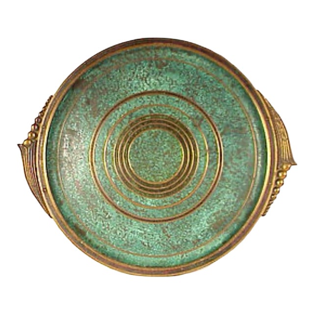 Swedish Art Deco Verdigris Enamel and Bronze Tray by Carl Sørensen, Circa 1930s For Sale