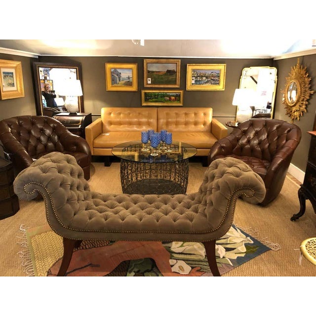 Textile 19th Century English Regency Velvet Tufted Bench For Sale - Image 7 of 7