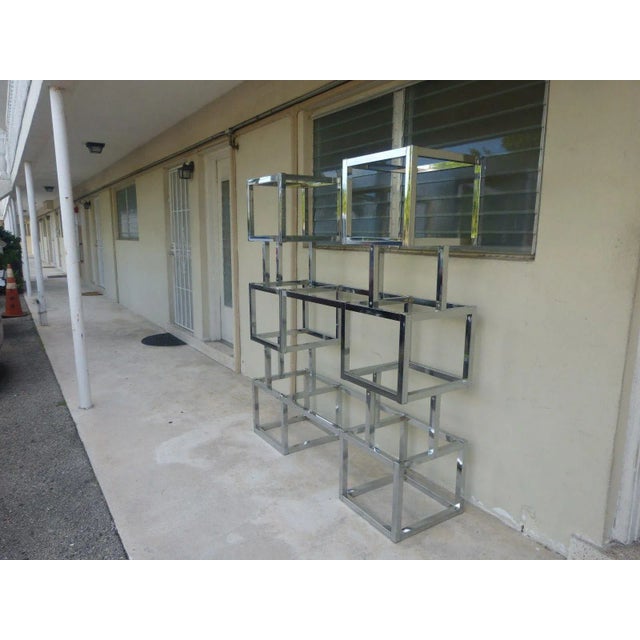 70's Mod connected double chrome box tower Etageres sold as found in very good vintage condition with very little if any...