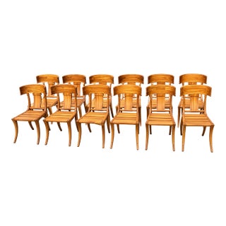 Teak Klismos Patio Dining Chairs. - Set of 12 For Sale