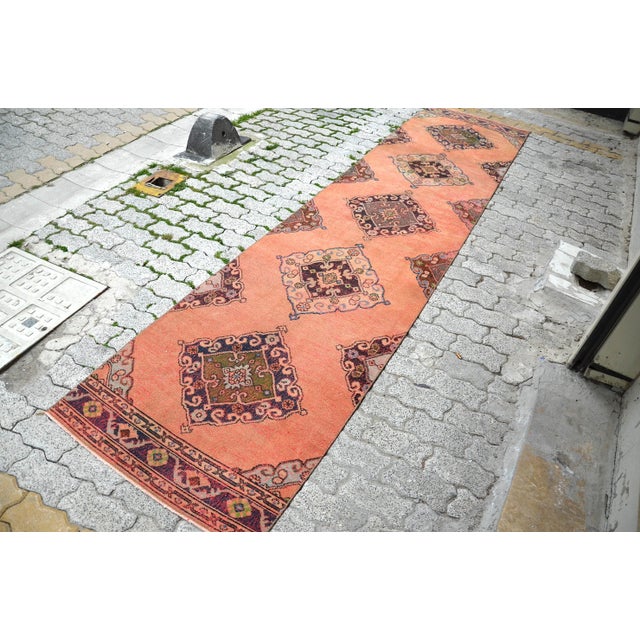 1960s 1960s Orange Pastel Anatolian Handmade Runner Carpet For Sale - Image 5 of 11