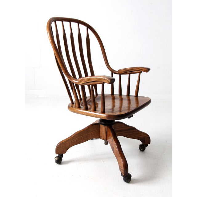 Mid 20th Century Vintage Oak Swivel Desk Chair For Sale - Image 5 of 12