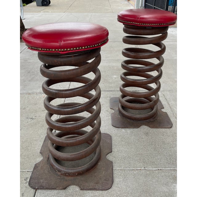 Pair of Industrial Springs Stools For Sale - Image 4 of 9