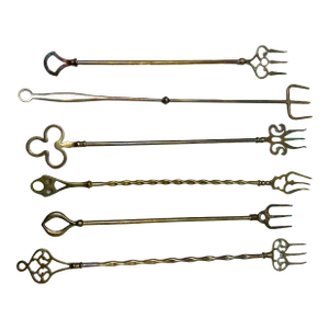 Victorian Long Brass Toasting Forks - 6 Pieces