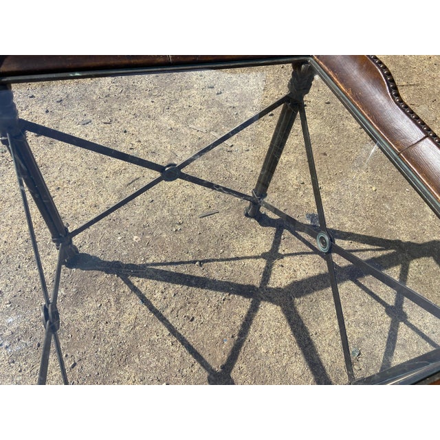 Vintage Attributed to Matiland Smith Nail Head Leather and Glass End Side Tables À Pair For Sale In Sacramento - Image 6 of 18
