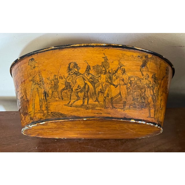 Metal Early 20th Century French Tole Cachepot Planter Decorated With Scenes of Napoleon and Duke of Wellington at Waterloo For Sale - Image 7 of 12
