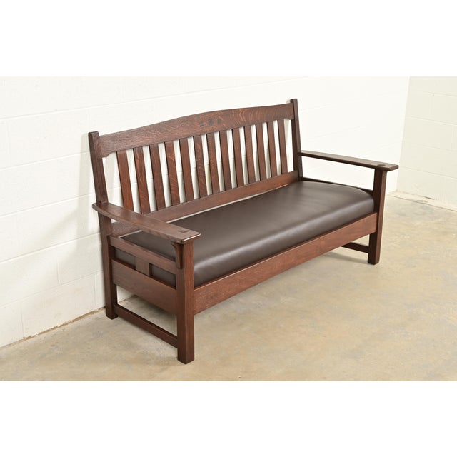 Charles Limbert Limbert Antique Mission Oak Arts & Crafts Settle Sofa, Circa 1910 For Sale - Image 4 of 17