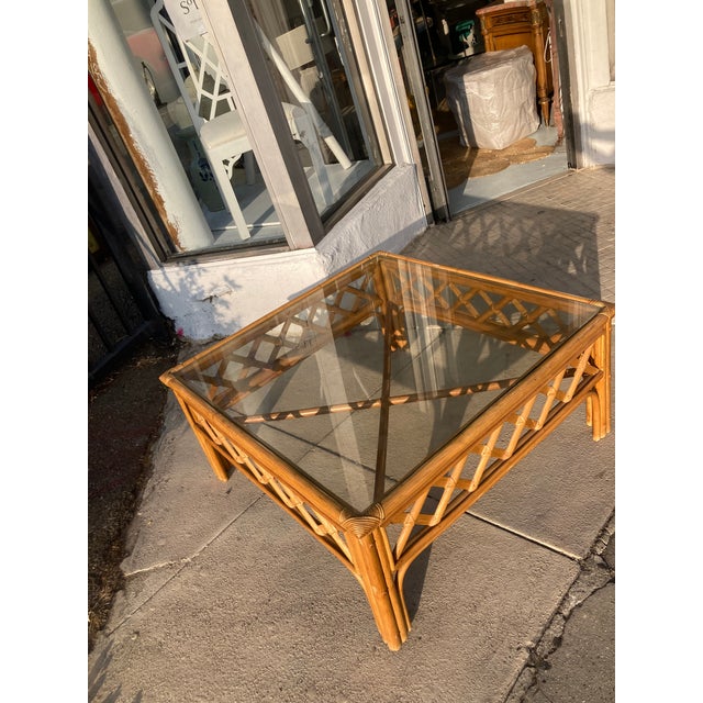 1970s Natural Rattan Ficks Reed Square Coffee Table For Sale - Image 5 of 12