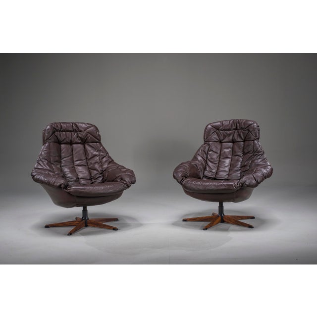 Danish Swivel Lounge Chairs in Leather by H.W. Klein for Bramin, Denmark, 1970s, Set of 2 For Sale - Image 18 of 18