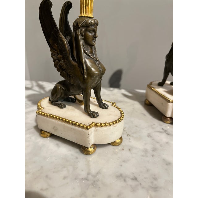 Metal 18th Century Pair of Directoire Candelabra With Bronze Griffins For Sale - Image 7 of 7